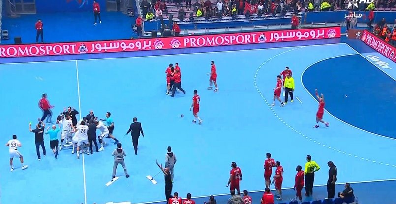 Чемпионат Африки. Финальный матч был прерван. На площадку выбежали тунисские болельщики, а египтян пришлось уводить в раздевалку