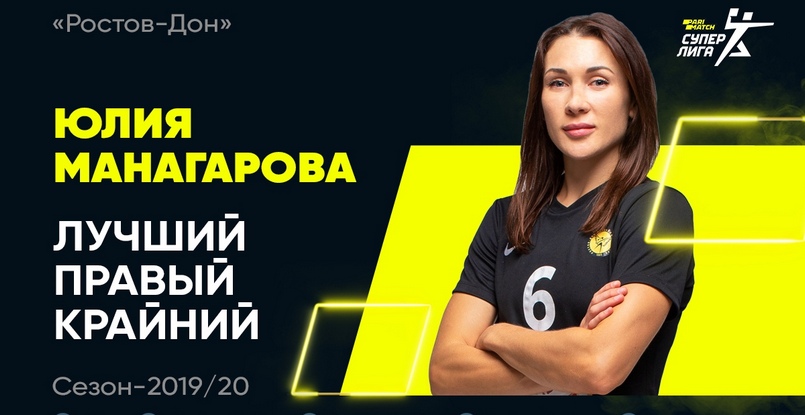 Суперлига. Правая крайняя "Ростов-Дона" Юлия Манагарова пятый год подряд признается лучшим игроком сезона на этой позиции